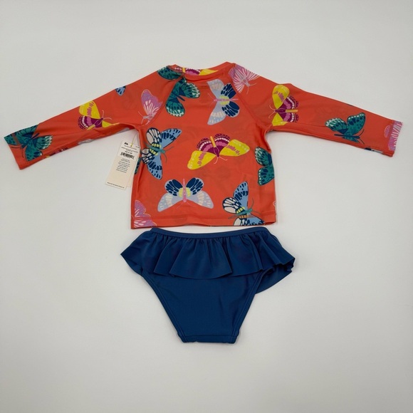 Tea Collection Girls Rash Guard Baby Swim Set 12-18 Mo Butterfly Orange Blue NWT - Picture 11 of 11